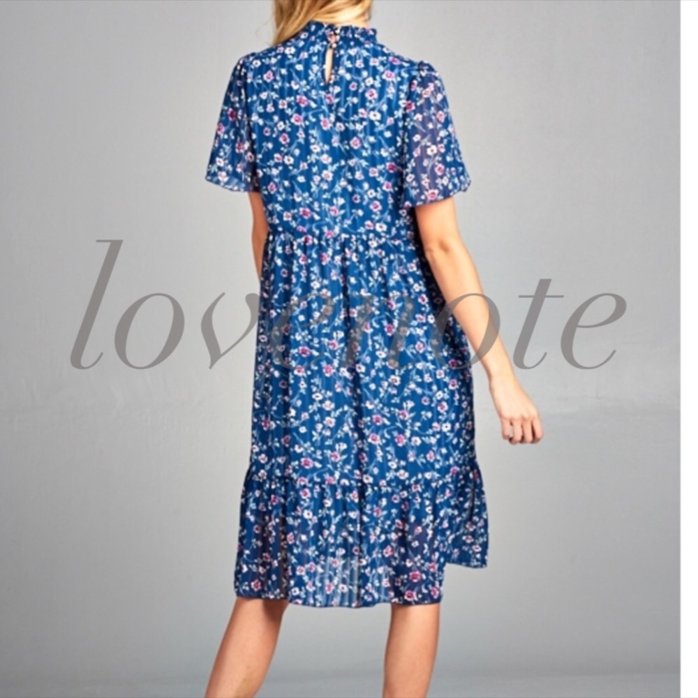 ❤️1 S left❤️ Lined Short Sleeve Floral Midi Dress - Picture 4 of 5